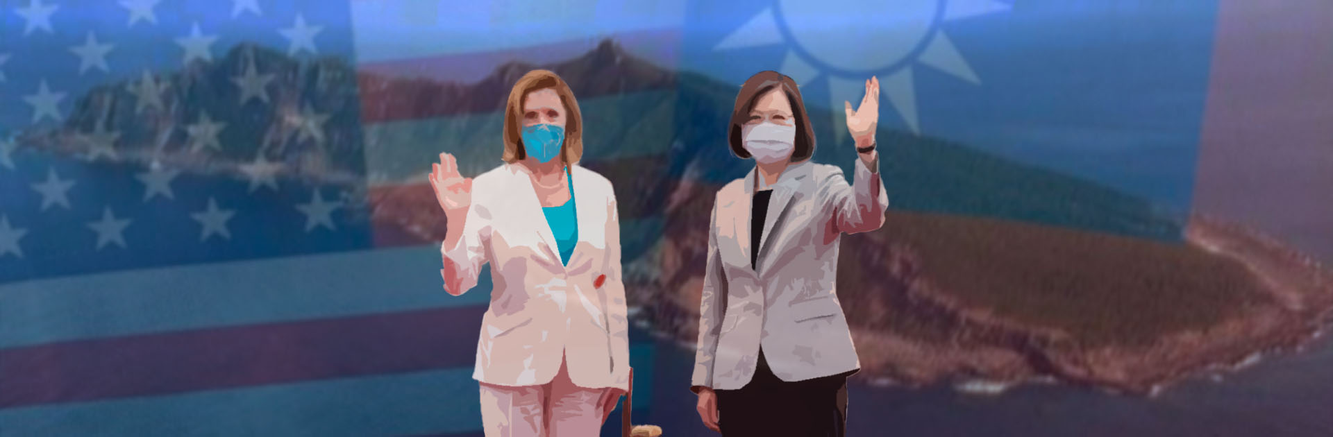 La presidenta de la Cámara de Representantes de EEUU, Nancy Pelosi, y la presidenta de Taiwán, Tsai Ing-wen, saludan a los asistentes durante su reunión (3/8/2022)